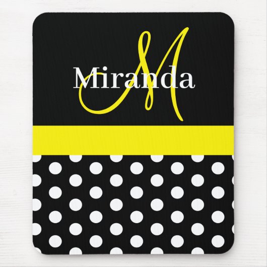 Gelbe Schwarz-weiße Polka Dot Monogram Maus Pad Mousepad (Vorne)