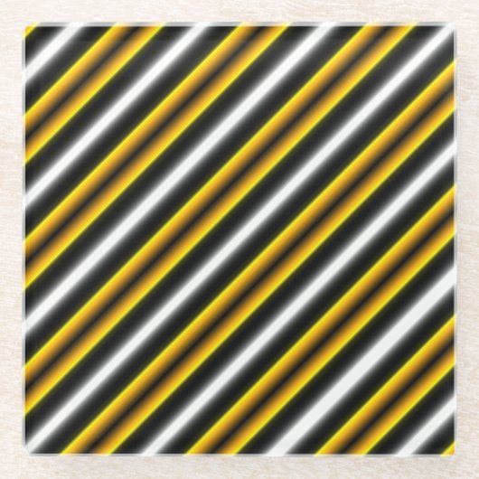 Gelbe Schwarz-weiße Regenbogenstreifen Glasuntersetzer (Vorderseite)