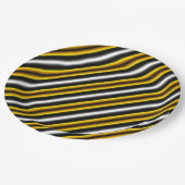 Gelbe Schwarz-weiße Regenbogenstreifen Pappteller (Schrägansicht)