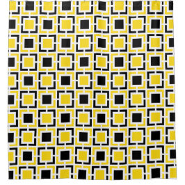 Gelbe, Schwarz-weiße Retro-Quadrate Duschvorhang