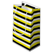 Gelbe Schwarz-weiße Streifen Kleine Geschenktüte (Rückseite Schrägansicht)