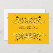 Gelbe Schwarz-weiße Wirbel Save the Date Ankündigungspostkarte (Vorne/Hinten)