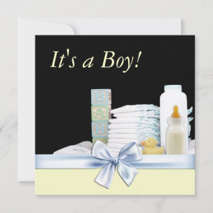 Gelbe schwarze blaue Babyparty für Jungen Einladung