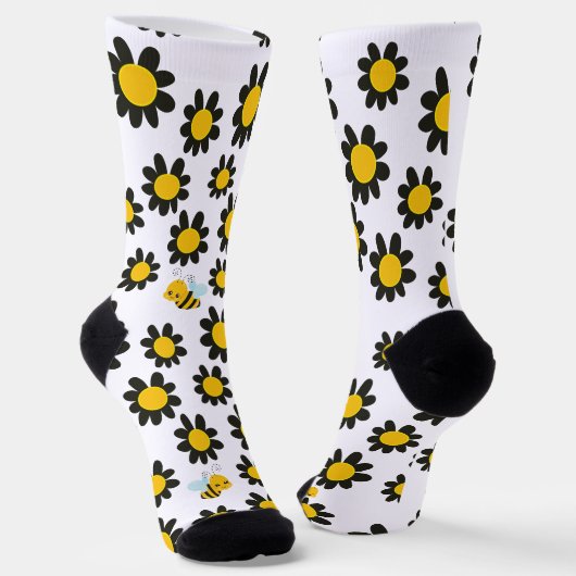 Gelbe schwarze Blume Muster mit Bienen Socken (Gewinkelt)