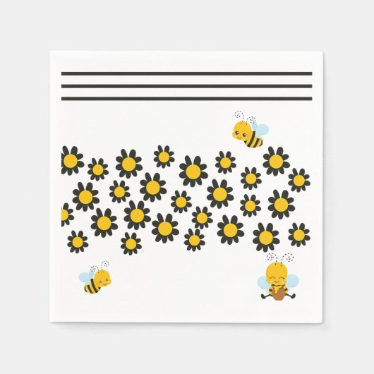 Gelbe Schwarze Blume Muster Serviette (Vorderseite)