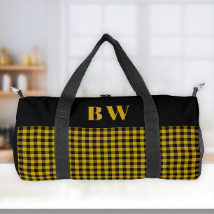 Gelbe schwarze Büffel-Karo-Plaid-Fettmonogramm  Duffle Bag