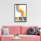 Gelbe schwarze farbige Ligne Retro 70er Poster Leinwanddruck (Insitu (Wohnzimmer))