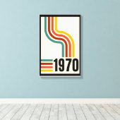Gelbe schwarze farbige Ligne Retro 70er Poster Leinwanddruck (Insitu (Holzboden))