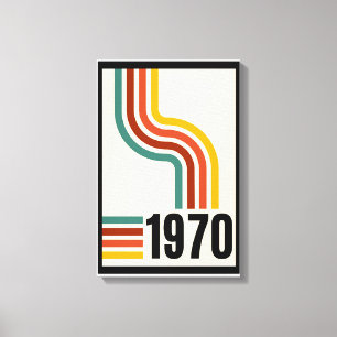 Gelbe schwarze farbige Ligne Retro 70er Poster Leinwanddruck