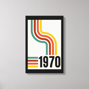 Gelbe schwarze farbige Ligne Retro 70er Poster Leinwanddruck