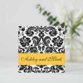 Gelbe schwarze Flora Damask Hochzeitsempfang Einladung (Stehend Vorderseite)