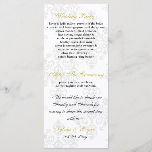 Gelbe Schwarze Hochzeit Programm (Rückseite)