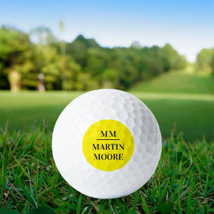 Gelbe schwarze Monogramm-Anfangsbuchstaben minimal Golfball