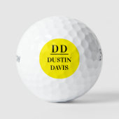 Gelbe schwarze Monogramm-Initialen Golfball (Vorderseite)