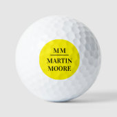 Gelbe schwarze Monogramm-Initialen minimalistische Golfball (Vorderseite)