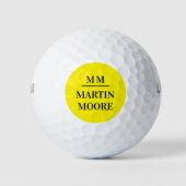 Gelbe schwarze Monogramm-Initialen minimalistische Golfball (Vorderseite)