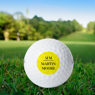 Gelbe schwarze Monogramm-Initialen minimalistische Golfball