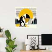 Gelbe schwarze Pinguine Abstrakt Sonnenschein Art Poster (Heimbüro)