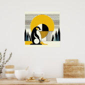 Gelbe schwarze Pinguine Abstrakt Sonnenschein Art Poster (Küche)