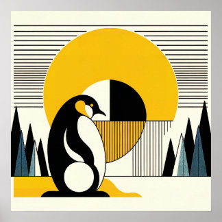 Gelbe schwarze Pinguine Abstrakt Sonnenschein Art Poster