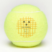 Gelbe schwarze Schachtel mit Geburtsdatum Tennisbälle (Vorderseite)