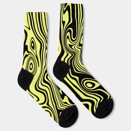 Gelbe schwarze Socken Abstrakte Wave Custom Colors (Rechts)