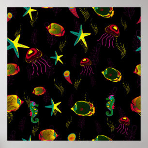 Gelbe, schwarze und braune Fische — nahtloses Must Poster