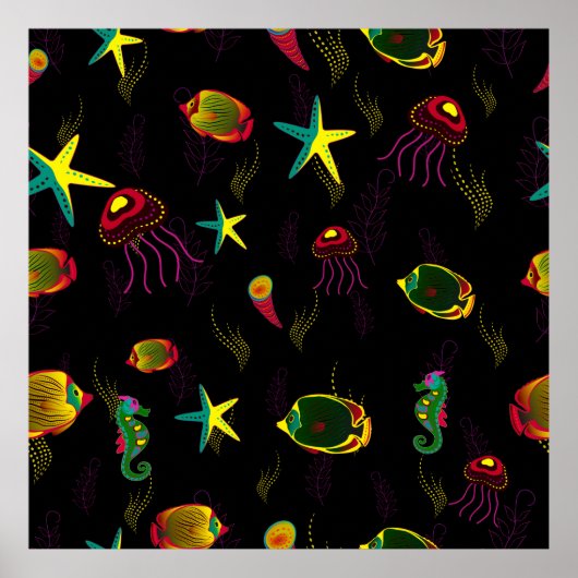 Gelbe, schwarze und braune Fische — nahtloses Must Poster (Vorne)