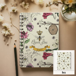 Gelbe, schwarze und goldene Queen Bee, Crown & Scr Notizblock