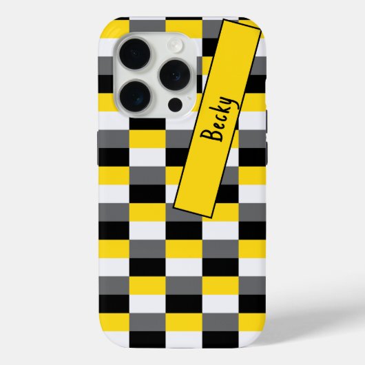Gelbe, schwarze und graue Farbkombination mit Name Case-Mate iPhone Hülle (Rückseite)