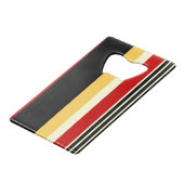 Gelbe, schwarze und rote Streifen Geldbeutel Flaschenöffner (Vorderseite Schrägansicht)