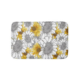 Gelbe, schwarze und weiße Sonnenblumen Badematte