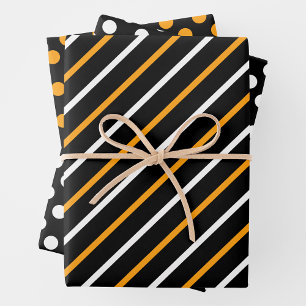 Gelbe, schwarze und weiße Streifen und Punkte in k Geschenkpapier Set