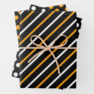 Gelbe, schwarze und weiße Streifen und Punkte in k Geschenkpapier Set