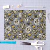 Gelbe schwarze und weiße Zuckerschädel Seidenpapier (Handwerk)