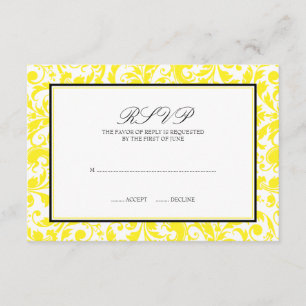 Gelbe schwarze wirbelnde Damaskus-Hochzeitungs-Ant RSVP Karte