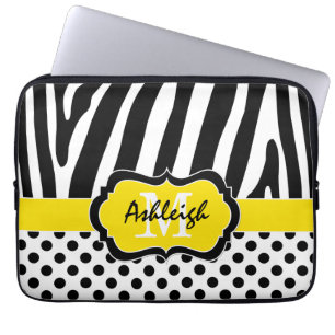 Gelbe schwarze Zebrastreifen Polka Dots Laptop Cas Laptopschutzhülle