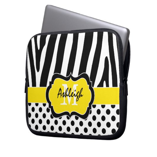 Gelbe schwarze Zebrastreifen Polka Dots Laptop Cas Laptopschutzhülle (Vorderseite Links)
