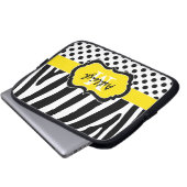 Gelbe schwarze Zebrastreifen Polka Dots Laptop Cas Laptopschutzhülle (Vorne Knopf)