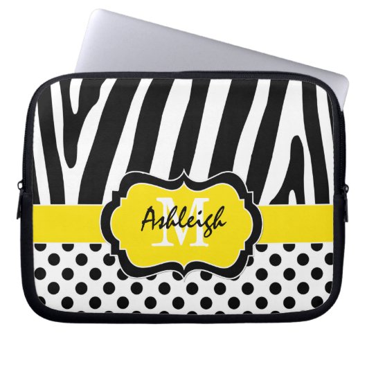 Gelbe schwarze Zebrastreifen Polka Dots Laptop Cas Laptopschutzhülle (Vorderseite)