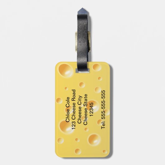 Gelbe Schweizer Käse Textur Gepäckanhänger (Rückseite vertikal)