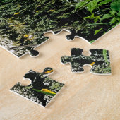 Gelbe Schwertlilien im Sumpf mit Kranich Puzzle (Seite)