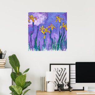 Gelbe Schwertlilien mit rosa Wolke Claude Monet Poster