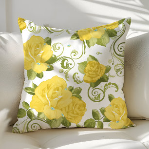 Gelbe Shabby Chic Rosen Blumen Wurfkissen Kissen