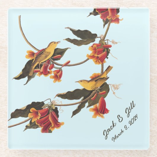 Gelbe Singvögel auf der Kreuzung Glasuntersetzer (Vorderseite)