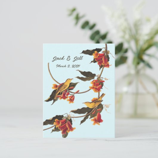 Gelbe Singvögel auf der Kreuzung Postkarte (Stehend Vorderseite)