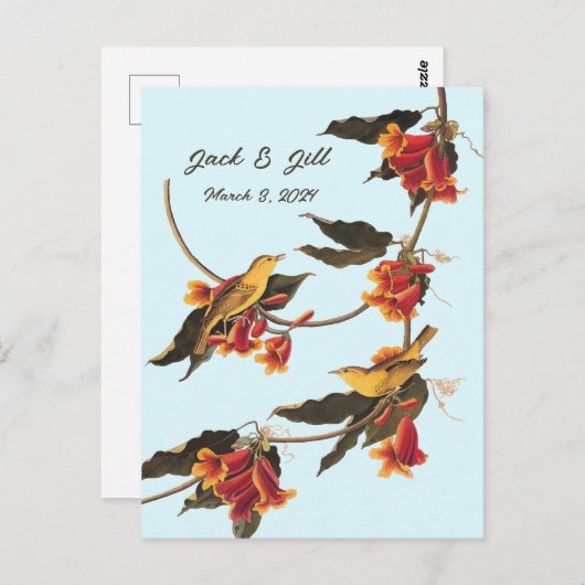 Gelbe Singvögel auf der Kreuzung Postkarte (Vorne/Hinten)