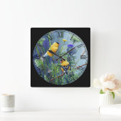 Gelbe Singvögel spielen römische Zahlen Quadratische Wanduhr (Zuhause)