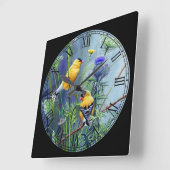Gelbe Singvögel spielen römische Zahlen Quadratische Wanduhr (Winkel)