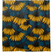 Gelbe Sitzbänke in dunkelblau Duschvorhang (Vorderseite)